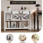 46-Inch Farmhouse Console Table with Sliding Barn Doors and Storage, White