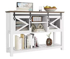 46-Inch Farmhouse Console Table with Sliding Barn Doors and Storage, White