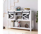 46-Inch Farmhouse Console Table with Sliding Barn Doors and Storage, White