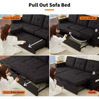 84-Inch L-Shaped Sectional Sleeper Sofa with Pull-Out Bed, Storage, and USB Charging