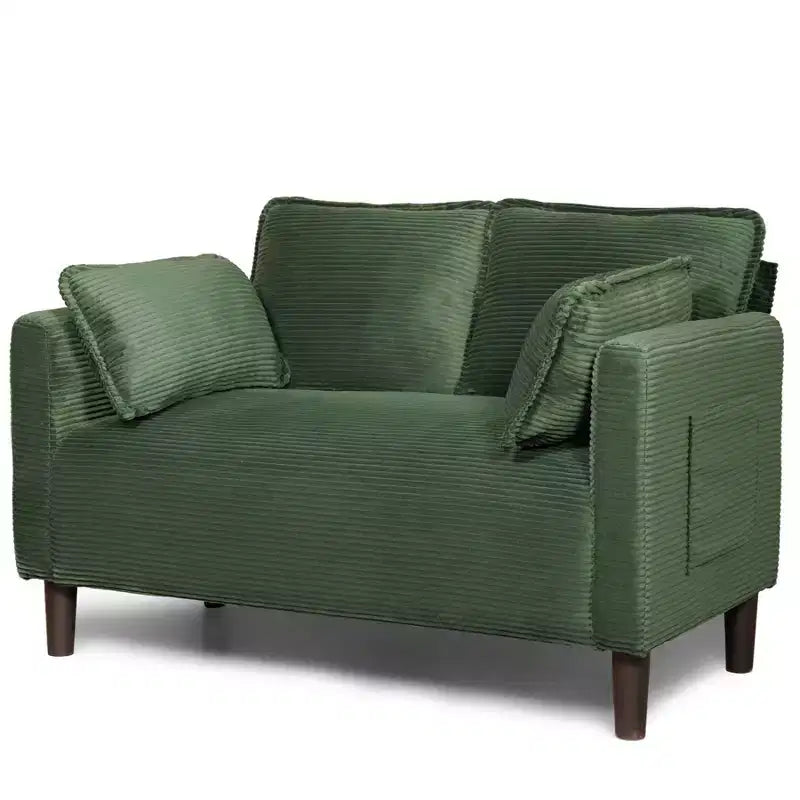 48 Corduroy Loveseat Sofa, 2 Seater Upholstered Sofa Couch with Side Storage Pocket, Deep Seat Small Sofa for Living Room Bedroom Apartment