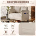 48 Corduroy Loveseat Sofa, 2 Seater Upholstered Sofa Couch with Side Storage Pocket, Deep Seat Small Sofa for Living Room Bedroom Apartment