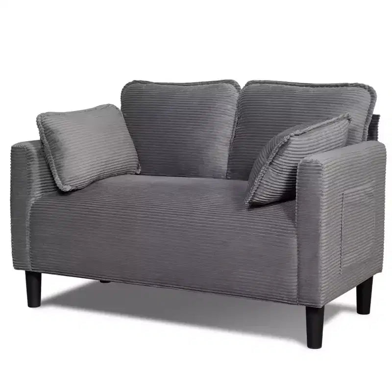 48 Corduroy Loveseat Sofa, 2 Seater Upholstered Sofa Couch with Side Storage Pocket, Deep Seat Small Sofa for Living Room Bedroom Apartment
