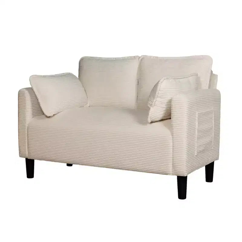 48 Corduroy Loveseat Sofa, 2 Seater Upholstered Sofa Couch with Side Storage Pocket, Deep Seat Small Sofa for Living Room Bedroom Apartment