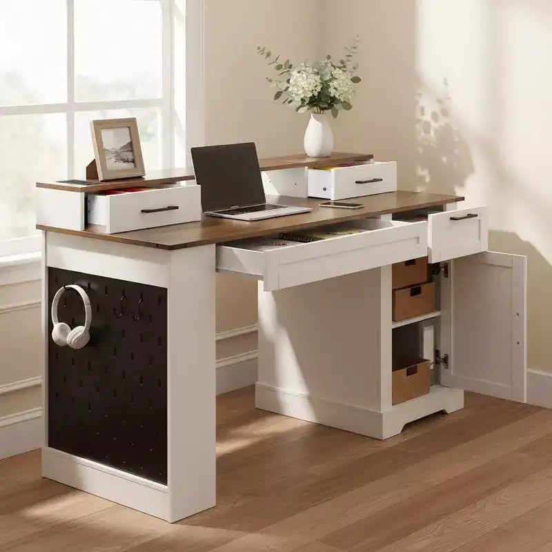 55-Inch Executive Home Office Desk with Storage and Charging Station