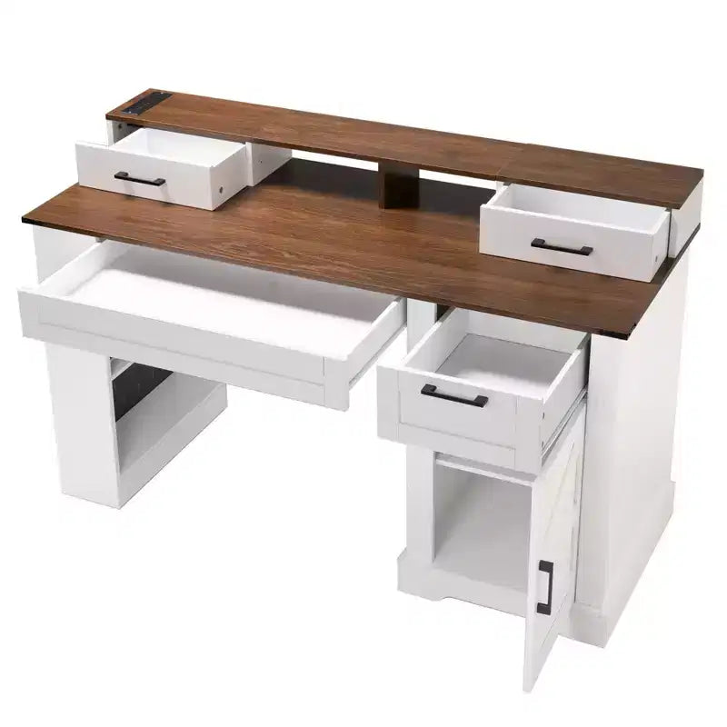 55-Inch Executive Home Office Desk with Storage and Charging Station