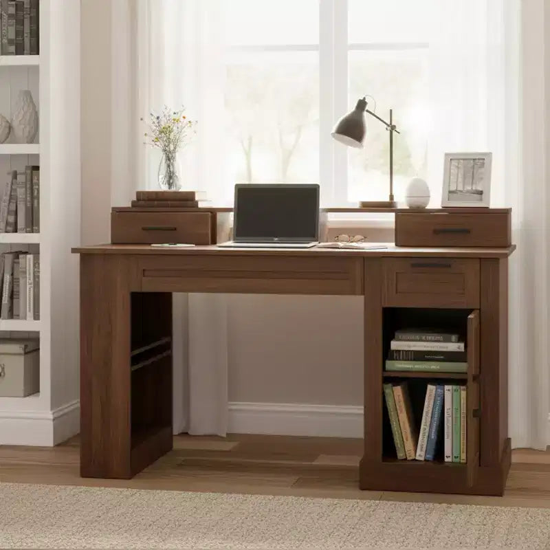 55-Inch Executive Home Office Desk with Storage and Charging Station
