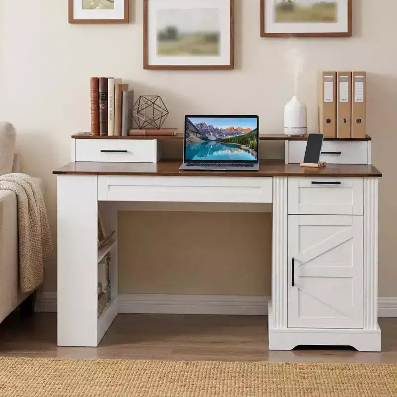 55-Inch Executive Home Office Desk with Storage and Charging Station