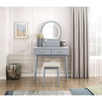 Makeup Vanity Desk with Round Mirror, 4 Drawers, and Padded Stool