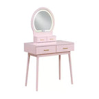 Makeup Vanity Desk with Round Mirror, 4 Drawers, and Padded Stool
