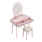 Makeup Vanity Desk with Round Mirror, 4 Drawers, and Padded Stool
