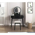 Makeup Vanity Desk with Round Mirror, 4 Drawers, and Padded Stool