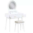 Makeup Vanity Desk with Round Mirror, 4 Drawers, and Padded Stool