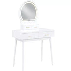 Makeup Vanity Desk with Round Mirror, 4 Drawers, and Padded Stool