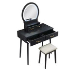 Makeup Vanity Desk with Round Mirror, 4 Drawers, and Padded Stool