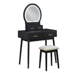 Makeup Vanity Desk with Round Mirror, 4 Drawers, and Padded Stool