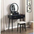 Makeup Vanity Desk with Round Mirror, 4 Drawers, and Padded Stool