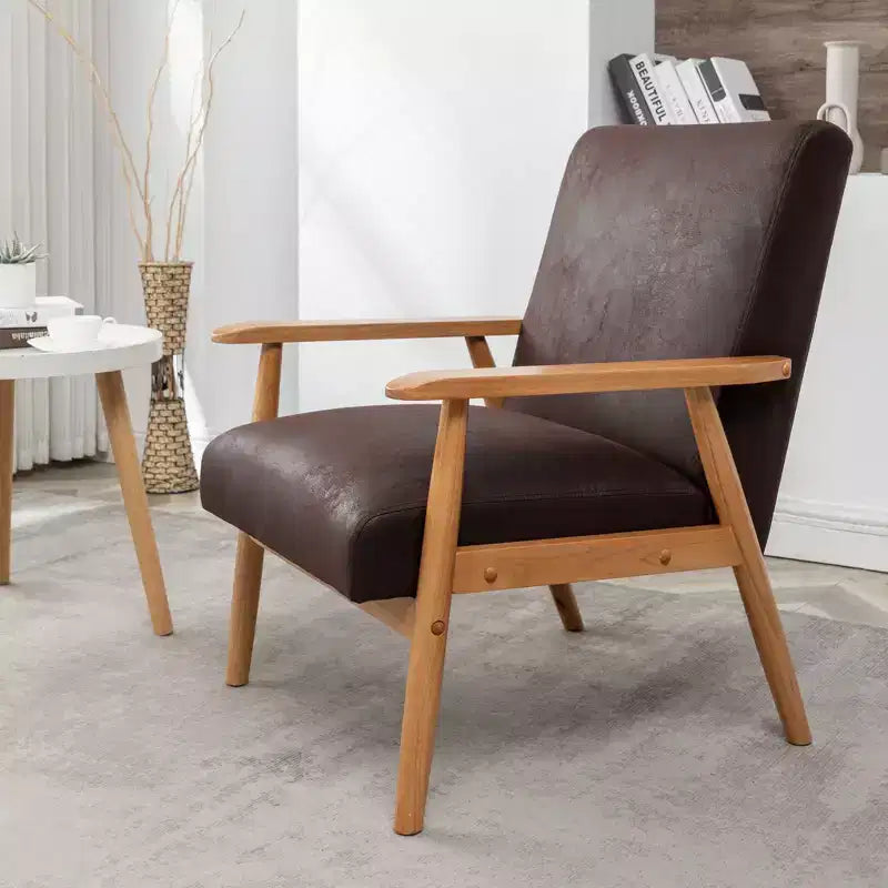 Mid-Century Modern Accent Chair with Armrests, Microfiber Upholstery, Solid Wood