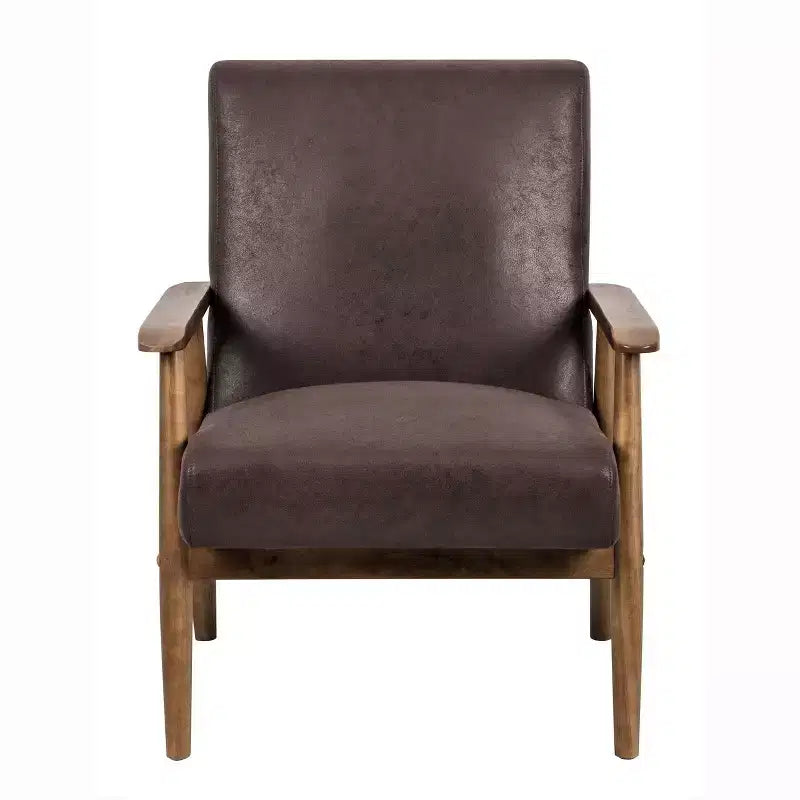 Mid-Century Modern Accent Chair with Armrests, Microfiber Upholstery, Solid Wood