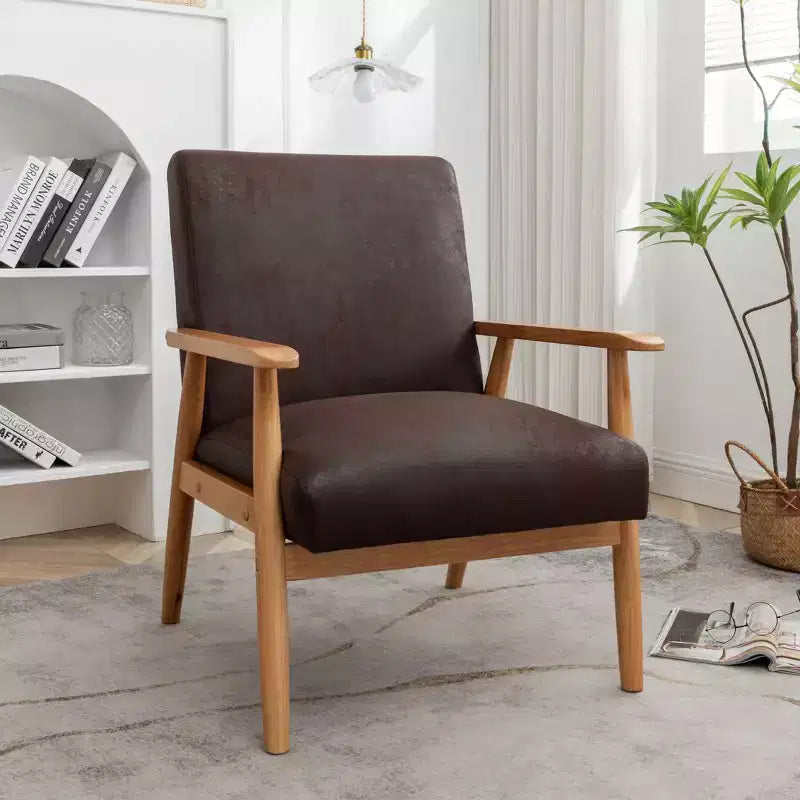 Mid-Century Modern Accent Chair with Armrests, Microfiber Upholstery, Solid Wood