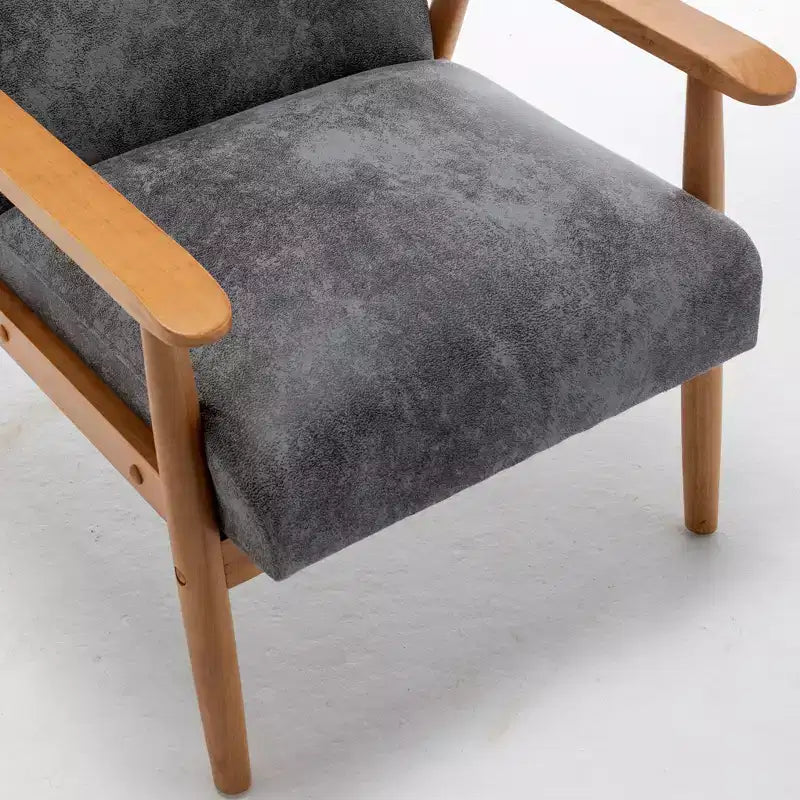 Mid-Century Modern Accent Chair with Armrests, Microfiber Upholstery, Solid Wood
