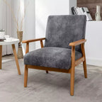 Mid-Century Modern Accent Chair with Armrests, Microfiber Upholstery, Solid Wood