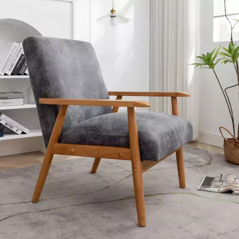 Mid-Century Modern Accent Chair with Armrests, Microfiber Upholstery, Solid Wood