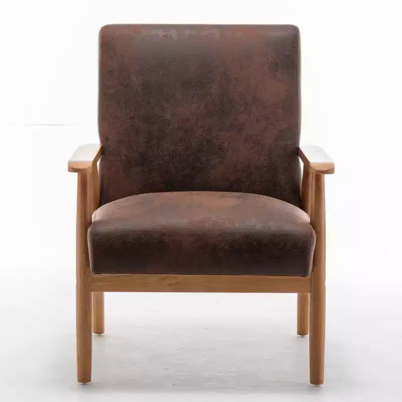 Mid-Century Modern Accent Chair with Armrests, Microfiber Upholstery, Solid Wood