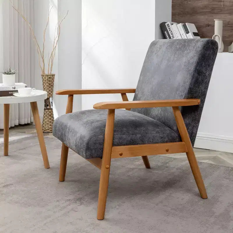Mid-Century Modern Accent Chair with Armrests, Microfiber Upholstery, Solid Wood