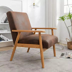 Mid-Century Modern Accent Chair with Armrests, Microfiber Upholstery, Solid Wood