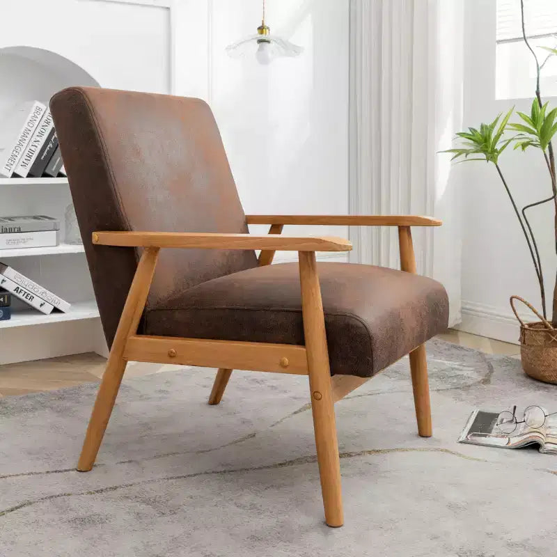 Mid-Century Modern Accent Chair with Armrests, Microfiber Upholstery, Solid Wood