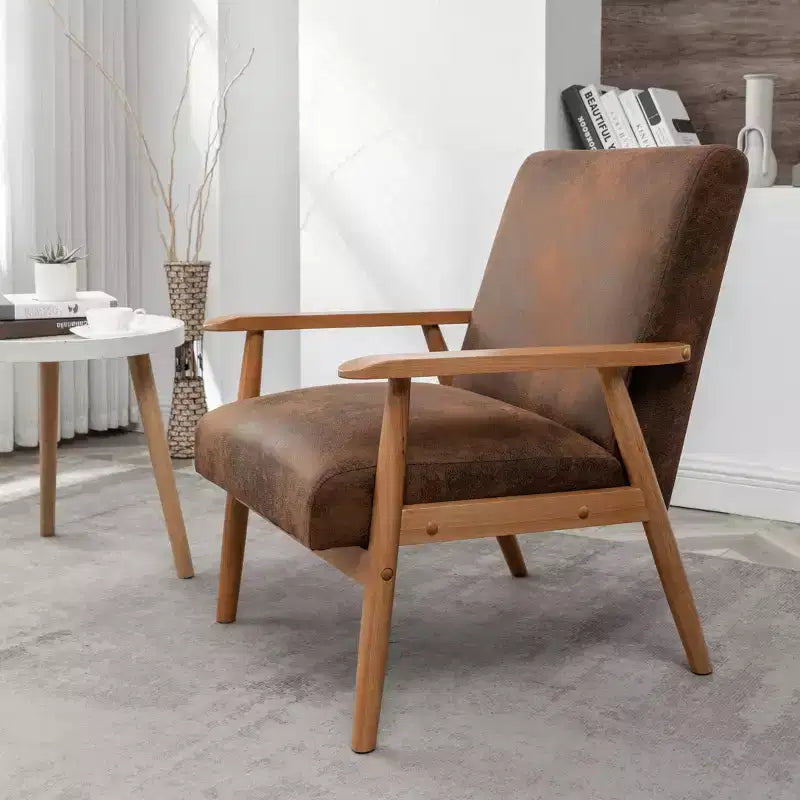 Mid-Century Modern Accent Chair with Armrests, Microfiber Upholstery, Solid Wood