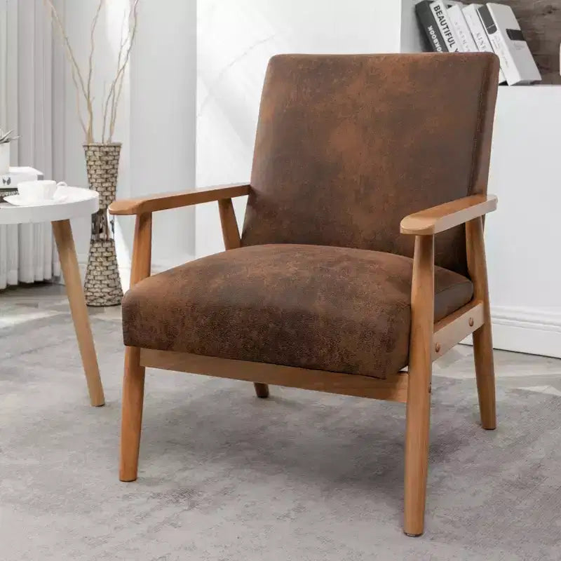 Mid-Century Modern Accent Chair with Armrests, Microfiber Upholstery, Solid Wood