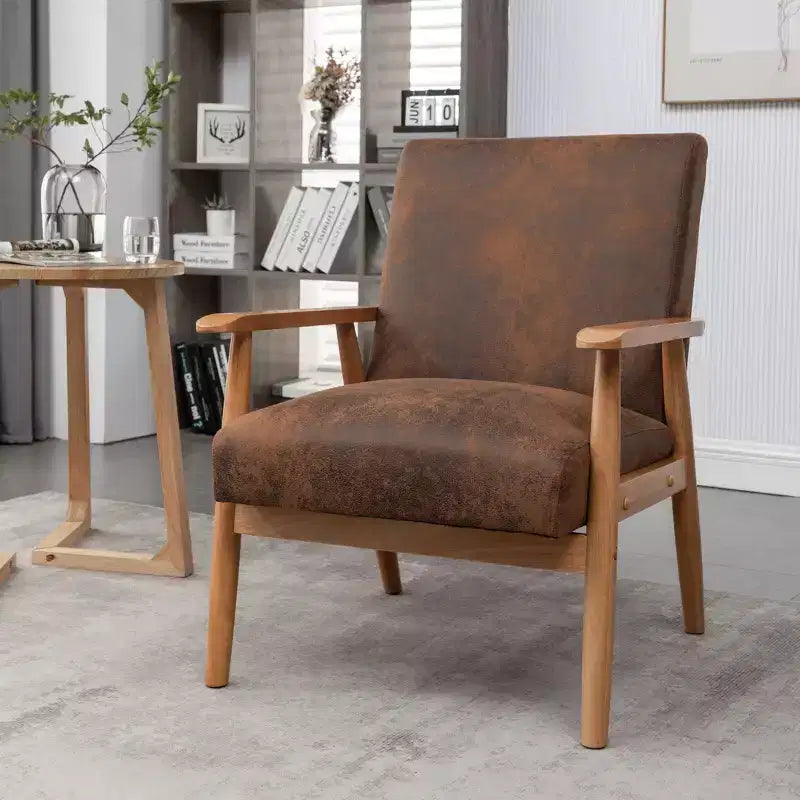 Mid-Century Modern Accent Chair with Armrests, Microfiber Upholstery, Solid Wood