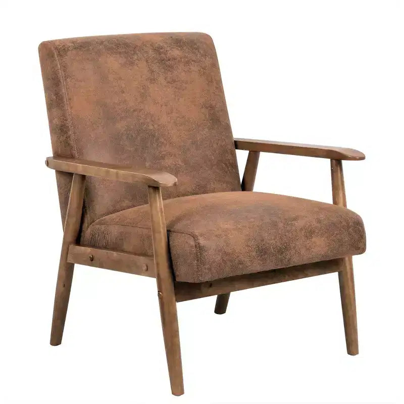 Mid-Century Modern Accent Chair with Armrests, Microfiber Upholstery, Solid Wood