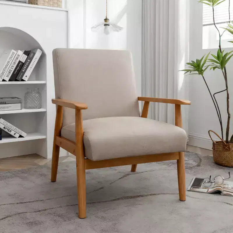 Mid-Century Modern Accent Chair with Armrests, Microfiber Upholstery, Solid Wood