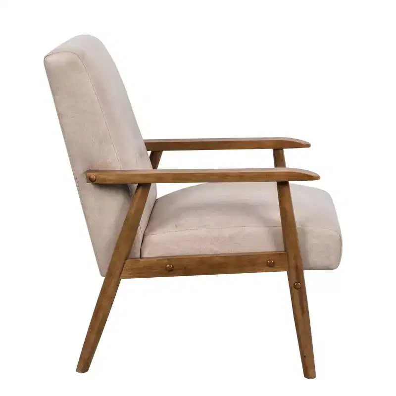 Mid-Century Modern Accent Chair with Armrests, Microfiber Upholstery, Solid Wood
