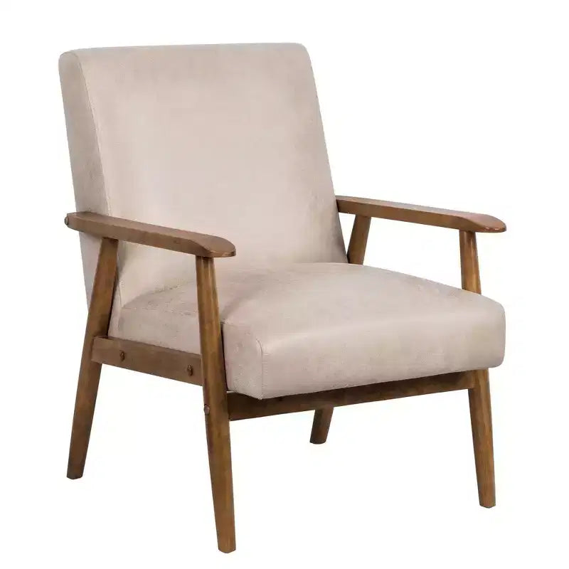 Mid-Century Modern Accent Chair with Armrests, Microfiber Upholstery, Solid Wood