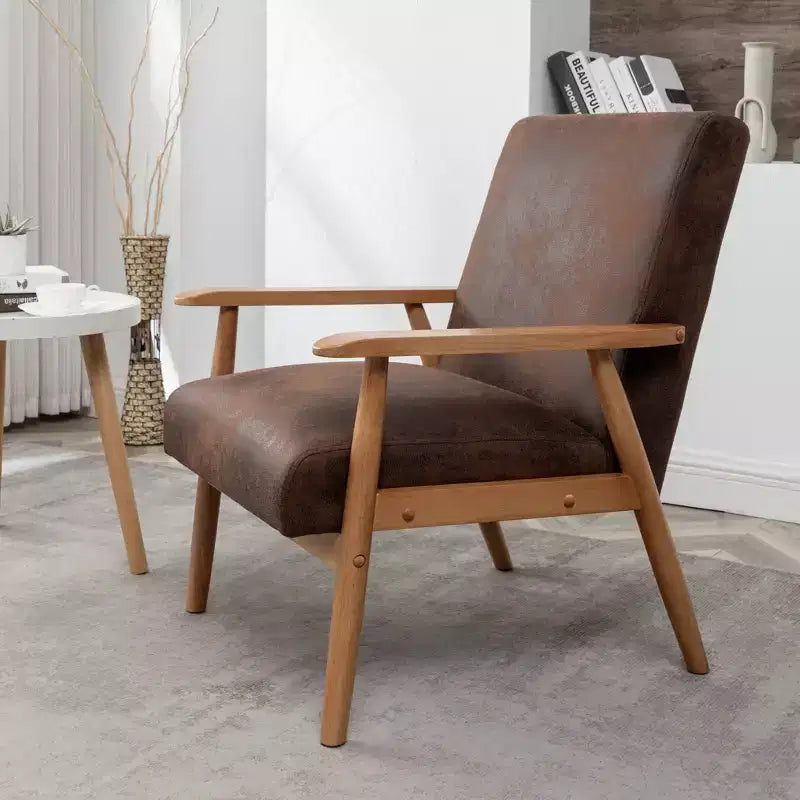 Mid-Century Modern Accent Chair with Armrests, Microfiber Upholstery, Solid Wood