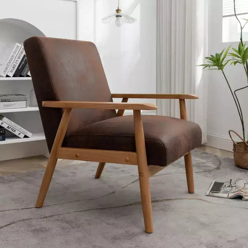 Mid-Century Modern Accent Chair with Armrests, Microfiber Upholstery, Solid Wood