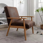 Mid-Century Modern Accent Chair with Armrests, Microfiber Upholstery, Solid Wood