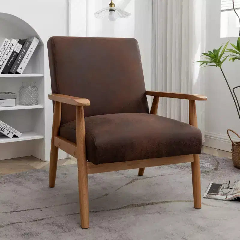 Mid-Century Modern Accent Chair with Armrests, Microfiber Upholstery, Solid Wood