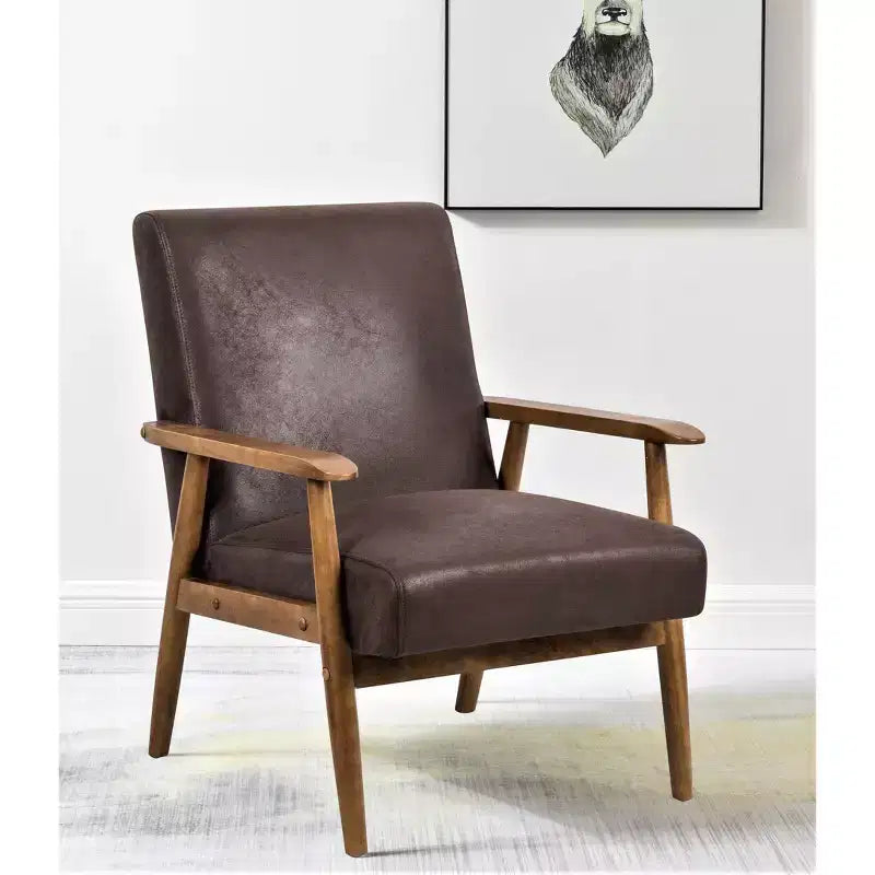 Mid-Century Modern Accent Chair with Armrests, Microfiber Upholstery, Solid Wood