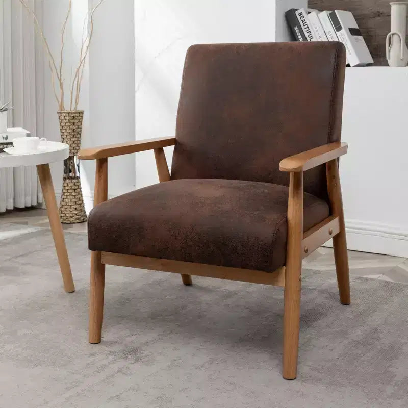 Mid-Century Modern Accent Chair with Armrests, Microfiber Upholstery, Solid Wood