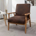 Mid-Century Modern Accent Chair with Armrests, Microfiber Upholstery, Solid Wood