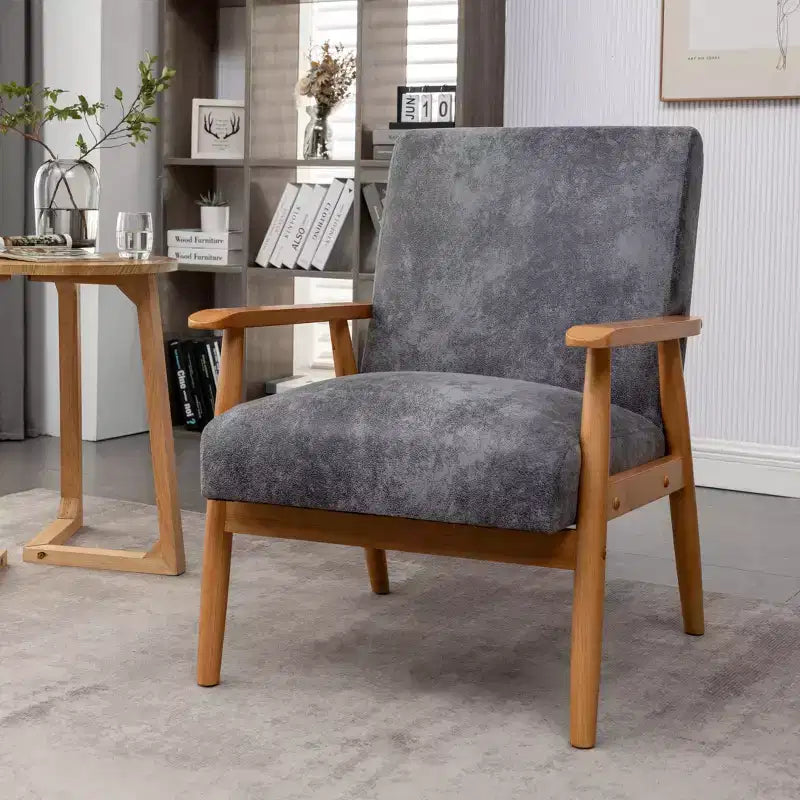 Mid-Century Modern Accent Chair with Armrests, Microfiber Upholstery, Solid Wood