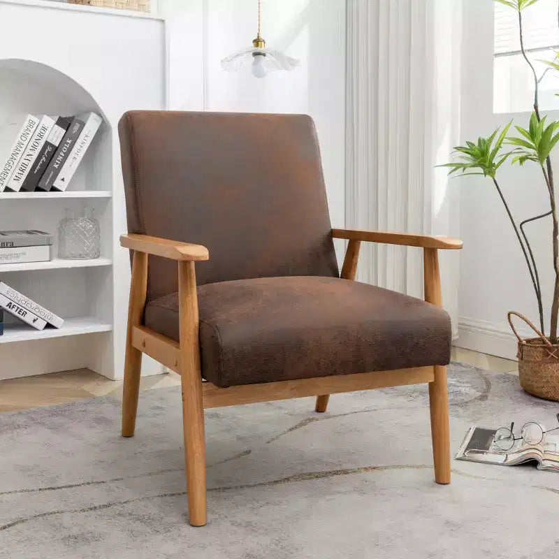 Mid-Century Modern Accent Chair with Armrests, Microfiber Upholstery, Solid Wood