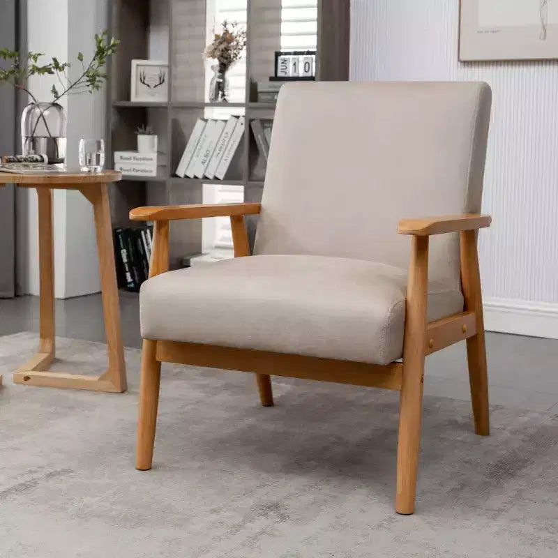Mid-Century Modern Accent Chair with Armrests, Microfiber Upholstery, Solid Wood