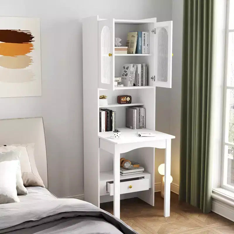 Fold-Out Convertible Writing Desk Cabinet with 2-Tier Shelf and Drawer