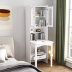 Fold-Out Convertible Writing Desk Cabinet with 2-Tier Shelf and Drawer